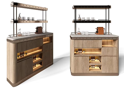 Wooden Sideboard with Open Shelves LED Lighting and Storage for Modern Dining Room Displaying Glassware 3d model