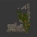 Incomplete Stone Wall Structure With Growing Green Vines And Natural Plants