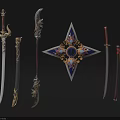 Game Movie Character Ornate Weapons Collection Featuring Swords Blades With Intricate Designs