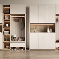 Modern White Shoe Cabinet With Storage Compartments Bench And Decorative Items 3d model