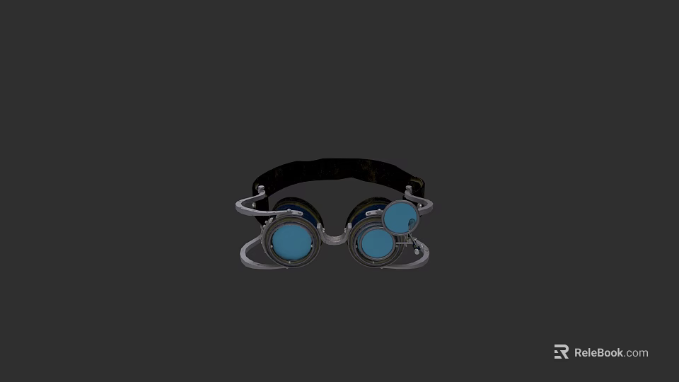 Game and Movie Character Wearing Blue Lens Goggles with Black Headband and Metal Frame 3d model 