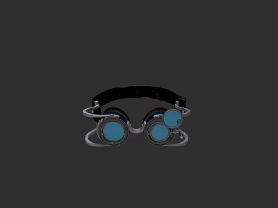 Game and Movie Character Wearing Blue Lens Goggles with Black Headband and Metal Frame 3d model