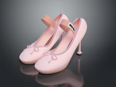 Elegant Pink High Heels With Bowknot Decor And Ankle Straps For Women 3d model