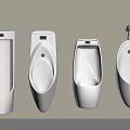 Modern White Wall Mounted Urinals With Various Designs Arranged On Beige Wall