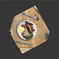 Delicious Grilled Meat Dish With Crispy Fries And Fresh Green Salad On Wooden Cutting Board