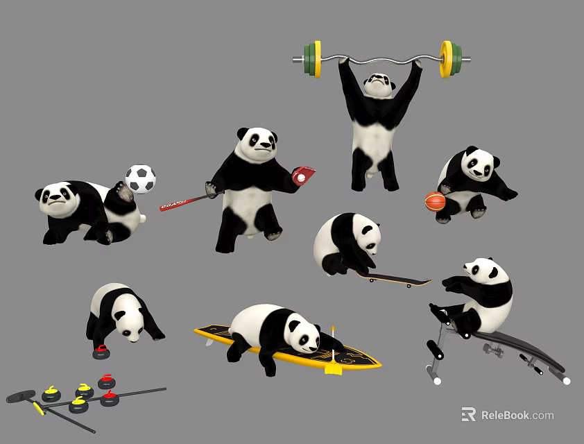 Active Reptiles Showing Diverse Poses With Sports Equipment And Playful Actions 3d model 