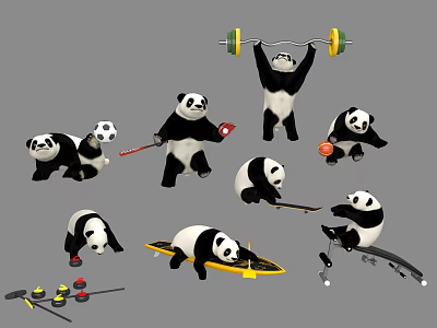 Active Reptiles Showing Diverse Poses With Sports Equipment And Playful Actions 3d model