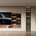 Modern TV Background Cabinet Design With Floating Shelves And LED Lighting