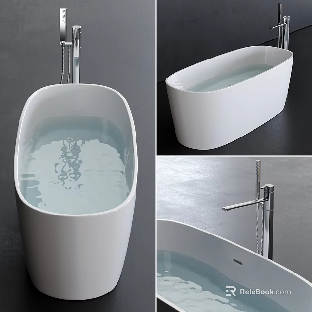 Modern White Bathtub Design with Chrome Faucet and Clear Water Details 3d model 