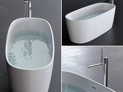 Modern White Bathtub Design with Chrome Faucet and Clear Water Details 3d model