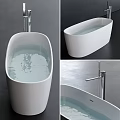 Modern White Bathtub Design with Chrome Faucet and Clear Water Details
