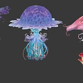 Various Plant Illustrations with Different Colors Shapes and Foliage on Dark Background