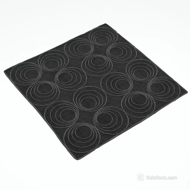 Square Rug with Stylish White Concentric Circles on Black Background Design 3d model 