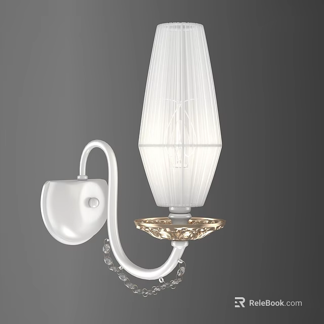 Elegant Modern Wall Lamp With White Glass Shade And Gold Base Crystal Beads 3d model 