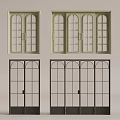 Sliding Doors With Arch Top Grid Glass And Green Black Metal Frames For Home