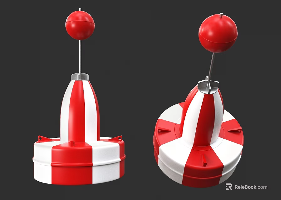 Red And White Striped Object Featuring Red Sphere On Top And Base Structure 3d model
