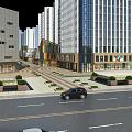 Modern Commercial Street Featuring High Rise Buildings Colorful Facades Green Spaces And Plaza