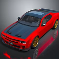 Red Muscle Car With Black Roof Hood And Gold Wheels Shiny Exterior Design