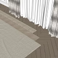 Square Rug on Wooden Floor with White Curtains and Sunlight in Room Interior