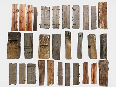 Garden Landscape Design Using Reclaimed Wooden Planks and Natural Textured Logs 3d model