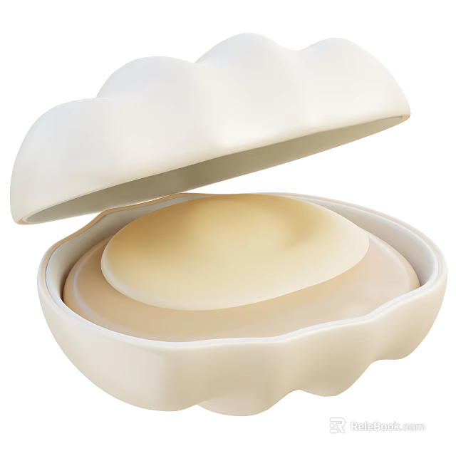 Opened Oyster Shell With Shiny Pearl Inside Natural Aquatic Creature 3d model 