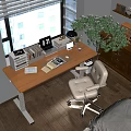 Organized Wooden Desk Setup With Books Clock Laptop Lamp And White Chair