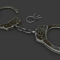 Vintage Metallic Handcuffs With Keys Isolated On Gray Background Closeup View