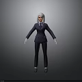 Professional Woman in Dark Business Suit with White Hair Standing Confidently