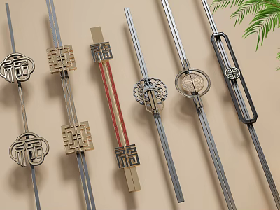 Chinese Style Furniture Handles With Fortune Character Patterns And Metal Wood Materials 3d model