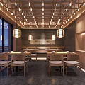 Modern Luxury Restaurant Reception Counter With Wine Rack Cherry Blossom Tree And Lighting Decor