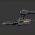 Futuristic Spaceship Model With Dual Engines Gray Metallic Body Blue Accents And Yellow Stripes