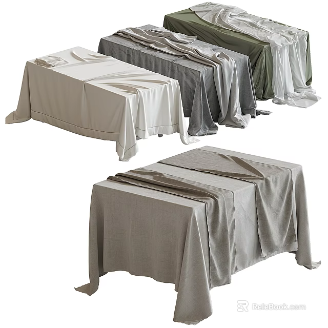 Various Colored Tablecloths On Tables With Wrinkled Linen Texture Design 3d model 