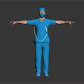 Woman in Blue Medical Scrubs With Mask and Cap Arms Outstretched