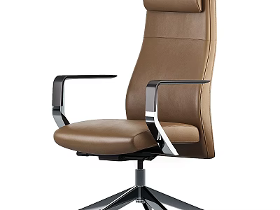 Brown Leather Office Chair With Metal Armrests And Five Star Metal Base 3d model