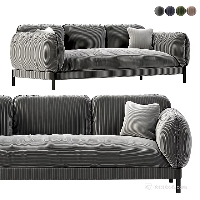 Modern Gray Corduroy Double Sofa With Curved Armrests And Accent Pillow 3d model 