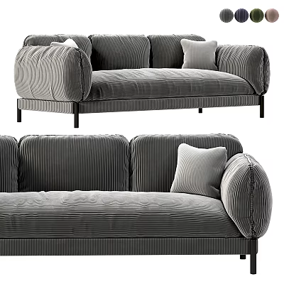 Modern Gray Corduroy Double Sofa With Curved Armrests And Accent Pillow 3d model