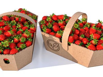 Fresh Ripe Strawberries Filled in Eco Friendly Paper Baskets for Market 3d model