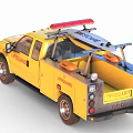 Yellow Lifeguard Truck With Surfboard And Rescue Equipment On Roof Displaying Lifeguard Logo
