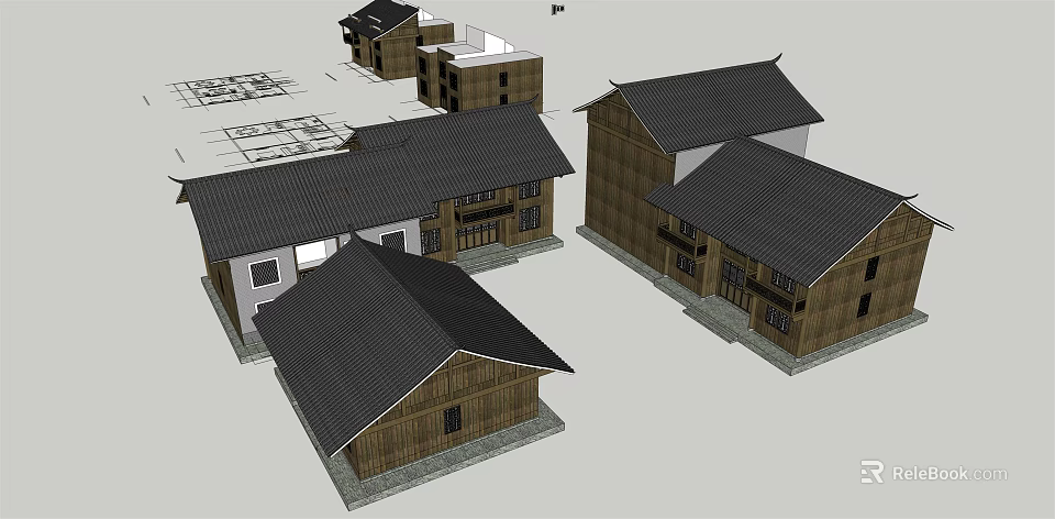 Traditional Ancient Architecture Design Featuring Wooden Structure Black Tile Roof And  Classic Layout 3d model 