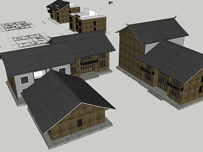 Traditional Ancient Architecture Design Featuring Wooden Structure Black Tile Roof And  Classic Layout 3d model