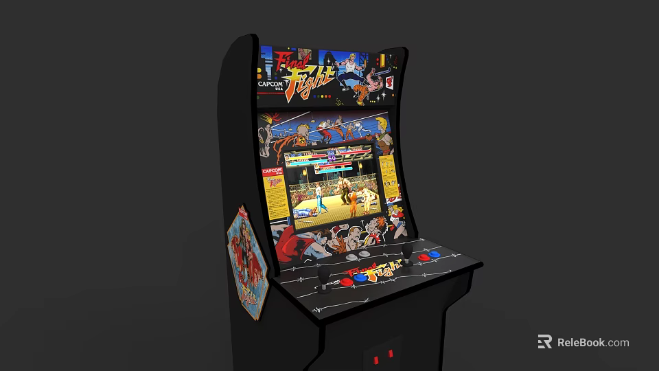 Vintage Upright Arcade Game Cabinet With Retro Screen Joystick And Control Buttons 3d model 