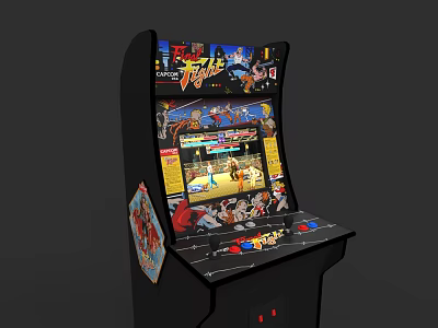 Vintage Upright Arcade Game Cabinet With Retro Screen Joystick And Control Buttons 3d model