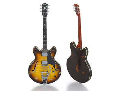 Two Electric Guitars Front And Back Display With Wooden Body Musical Instrument 3d model