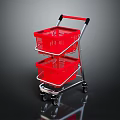 Red Two Tiered Shopping Cart With Red Baskets Black Handle And Wheels