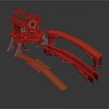 Red Architectural Model Featuring Curved Structure And Multi Level Intricate Platforms