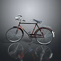 Vintage Bicycle Featuring Front Light Rear Rack And Spoked Wheels On Gray With Shiny Reflection