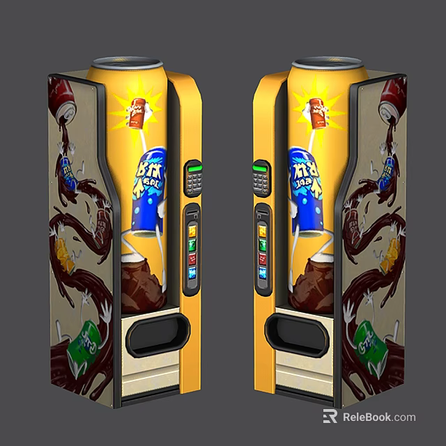 Yellow Commercial Vending Machines Featuring Beverage Ads for Drink Dispensing in Public Spaces 3d model 