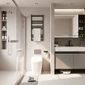 Modern Bathroom Interior Design With Glass Shower Toilet Marble Vanity And Cabinets