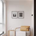 Cozy Home Balcony With Tan Leather Chair Framed Wall Art And Window Blinds