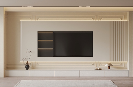 French Cream Style TV Background Wall TV Cabinet 3d model